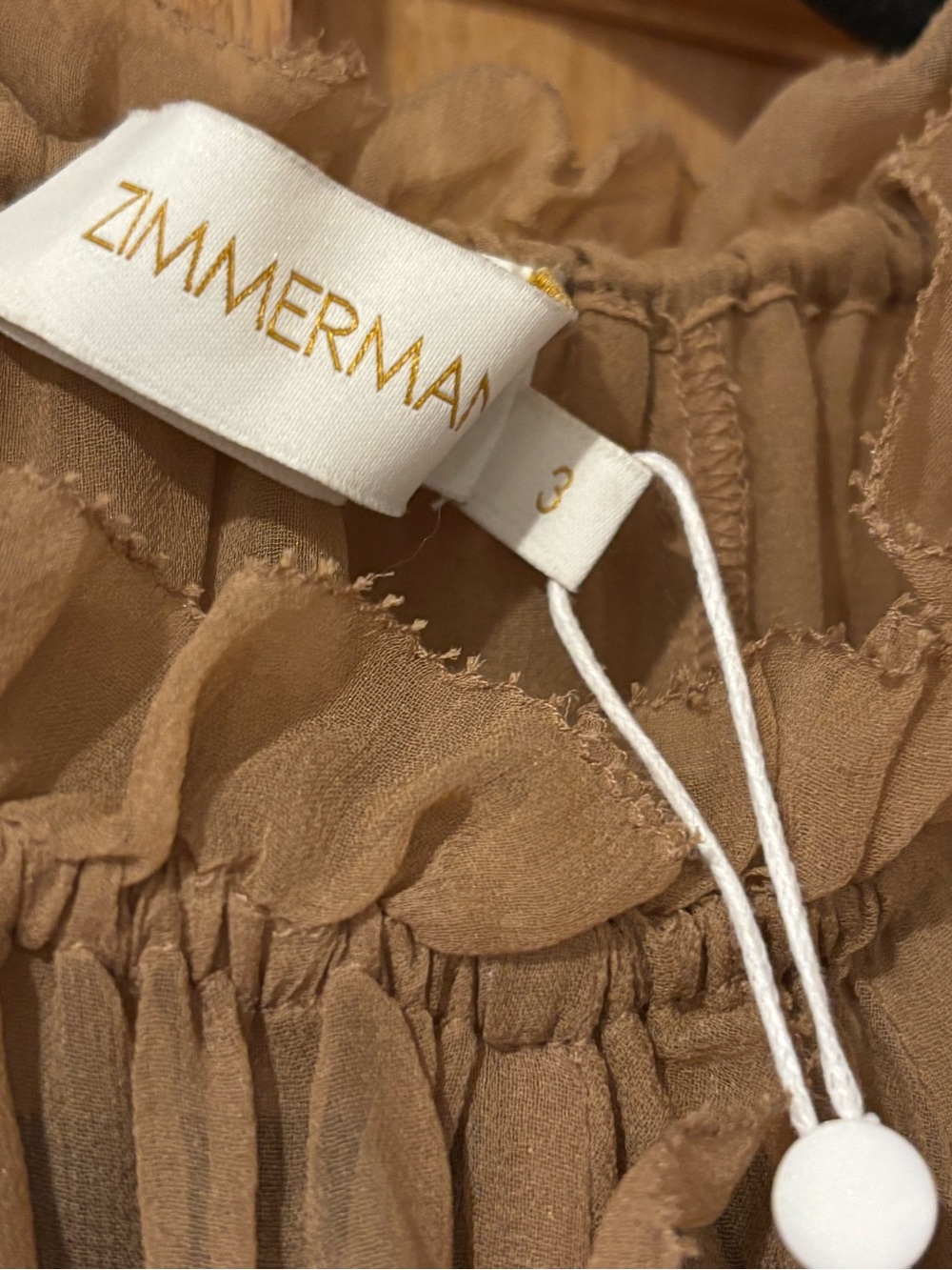 NEW ZIMMERMANN tranquility billow midi dress in tan Size 3 - Picture 8 of 16